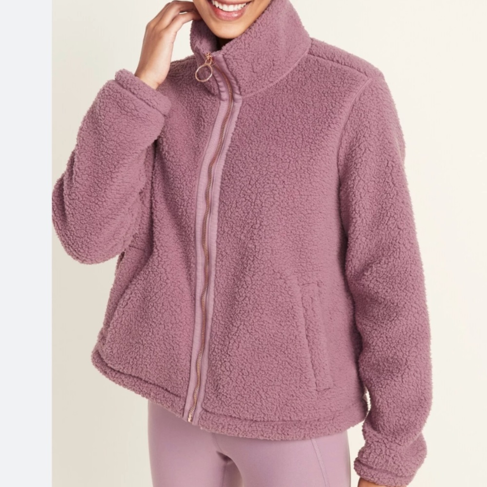 Old Navy sherpa fleece full zip funnel neck dusty purple mauve Small